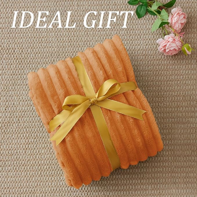 BEDELITE Ribbed Fleece Fall Throw Blanket, Burnt Orange, 50"x60" | Soft Cozy Blanket, 3D Ribbed Design, Autumn Home Decor Accent, Lightweight Throw for Couch, Bed, Halloween & Thanksgiving