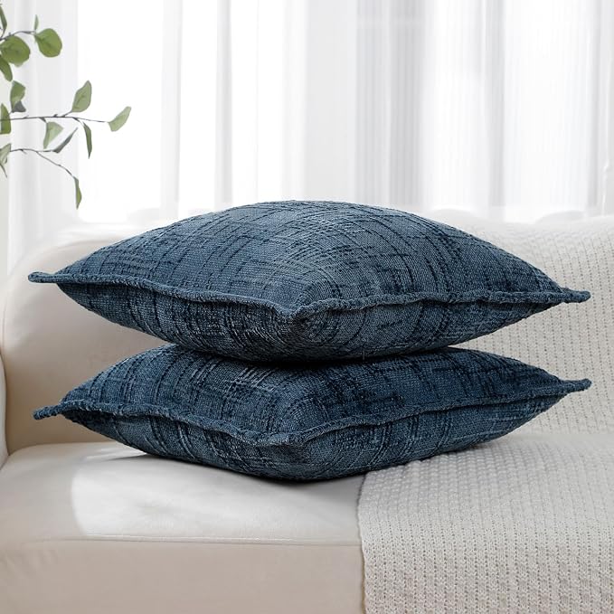 HPUK Chenille Throw Pillow Covers 18x18 Inch, Soft Woven Texture, Set of 2 | Plush woven texture, invisible zipper, couch sofa bed bedroom living room decor, square cushion covers, inserts not included
