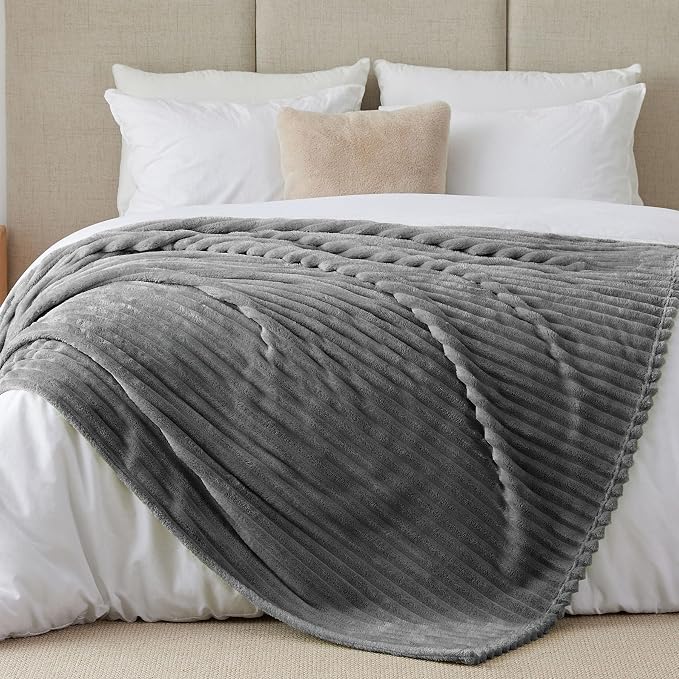 BEDELITE Ribbed Full Size Blanket for Bed, Cream, 84"x90" | Ultra-Soft Plush Fleece, Warm Yet Lightweight, Ribbed Texture, Home Decor, Machine Washable, Giftable, All-Season Use