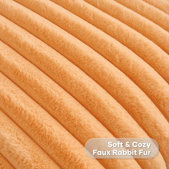 FUTEI Pack of 2 Faux Fur Throw Pillow Covers 26x26 Inch, Orange | Fluffy Faux Rabbit Fur Front/Premium Velvet Back,Hidden Zipper,Machine Washable,Non-Shedding,Colorfast,Insert Not Included.