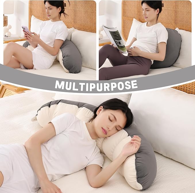 Peallow(Pat. Pend) – Long Round Body Pillow for Adults, Bolster Pillow for Sleeping, Soft and Supportive Pillow for Sleeping & Lumbar Support (Gray-White, 39")