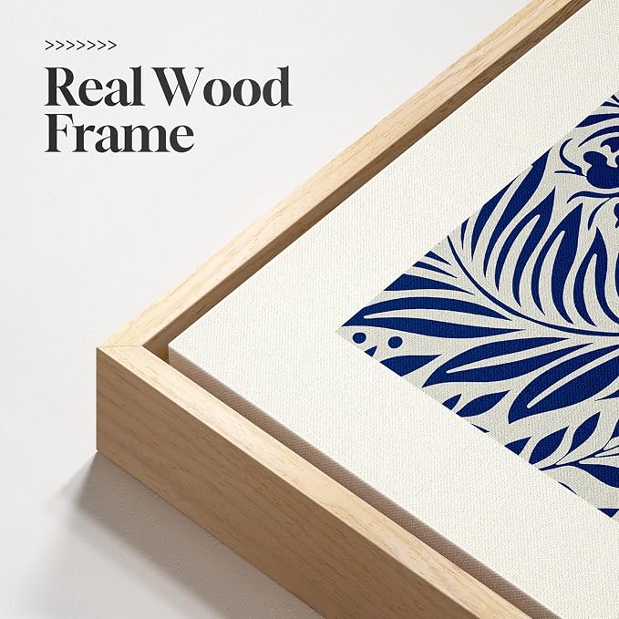 Large Framed William Morris Blue Canvas Wall Art for Living Room, 3 Piece | Fine art, Botanical, Floral, Nature, Aesthetic, Navy blue, Easy to hang, Waterproof, Bedroom/Office/Hallway/Wall decor