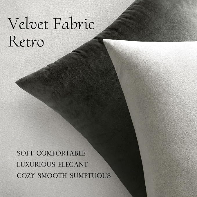 MIULEE Velvet Throw Pillow Covers 22x22 Inch Pack of 2 Greyish White | Soft Solid Decorative Pillow Covers, Modern Luxury Home Decor, for Couch Chair Sofa Bedroom Livingroom