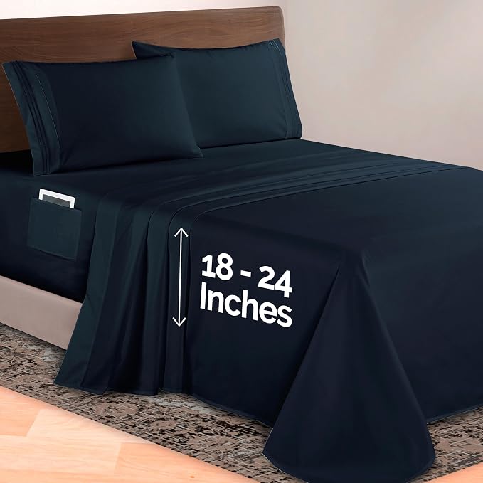 Elegant Comfort Luxurious 1500 Premium Hotel Quality Microfiber 4-Piece Sheet Set, 18-24 Inches Deep - Extra Deep Pocket Sheets - Ultra Soft 4PC Deep Pocket Sheets, Twin/Twin XL, Black