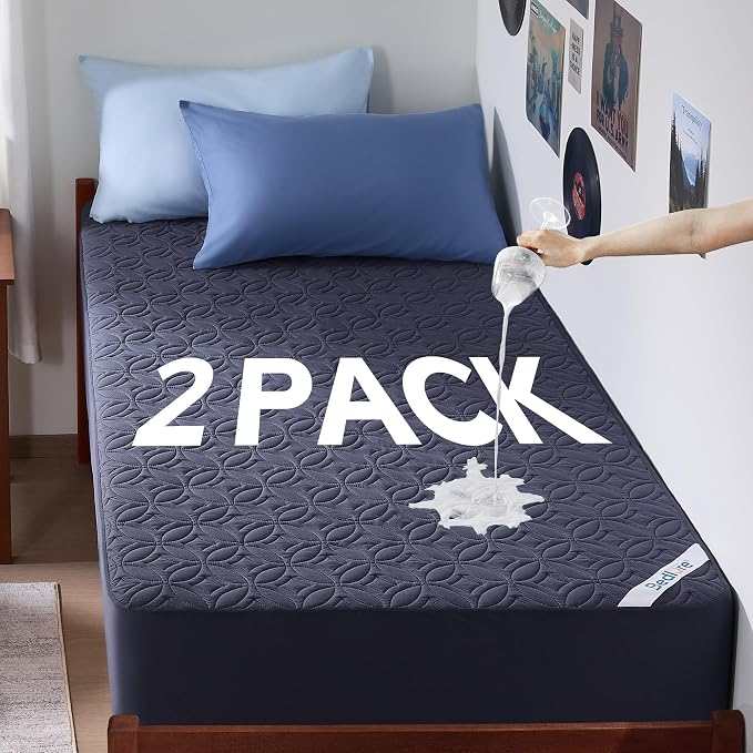 2 Pack Waterproof Mattress Protector Twin XL, Deep Pocket, for College Dorm | Bedlore Soft Breathable Bed Mattress Cover Pad, Fits 6-15 Inch Deep Mattresses, Ideal for Bedroom, Hotel, Navy Blue