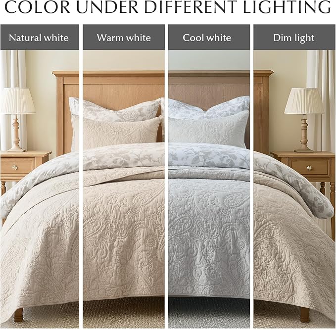 EVERGRACEHOME 100% Cotton Paisley Quilt Set, King Size, Flax Beige | Prewashed for Softness, Year-Round Breathability, Gift-Ready Box, Matelasse-style Quilted Coverlet, 3 Piece Set with 2 Shams