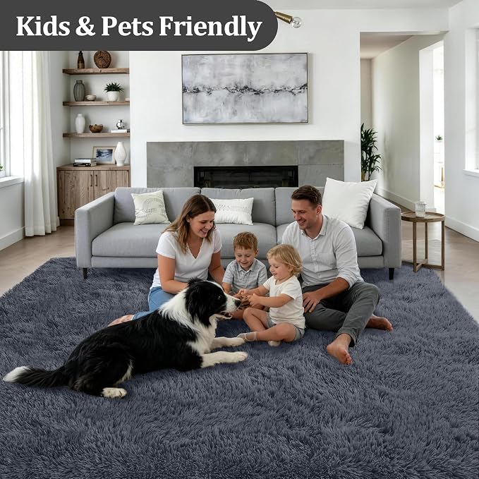 Area Rug Living Room Bedroom: 6x9 Fluffy Plush Shag Carpet Grey | For Kids Room Playroom Nursery Home Decor,Ultra Soft,Non-Slip Non-Shedding,Fuzzy Plush,Large Indoor Floor Carpet,Easy Clean