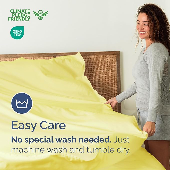 Full Flat Sheet - Single Top Flat Sheet Only - Soft & Cooling - Yellow | Hotel Luxury Top Flat Sheet Only, Ultra-Soft, Breathable & Cooling, Fade & Wrinkle Free, Easy-Care, Stain & Shrink Resistant