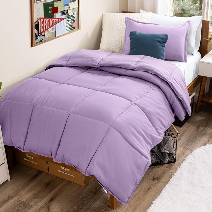 Bare Home Comforter Set - Extra Long Size - Ultra-Soft - Goose Down Alternative - Premium 1800 Series - All Season Warmth (Twin/Twin XL, Lavender) | All-Season, Breathable, Hypoallergenic, Premium 1800, Warm, Cozy