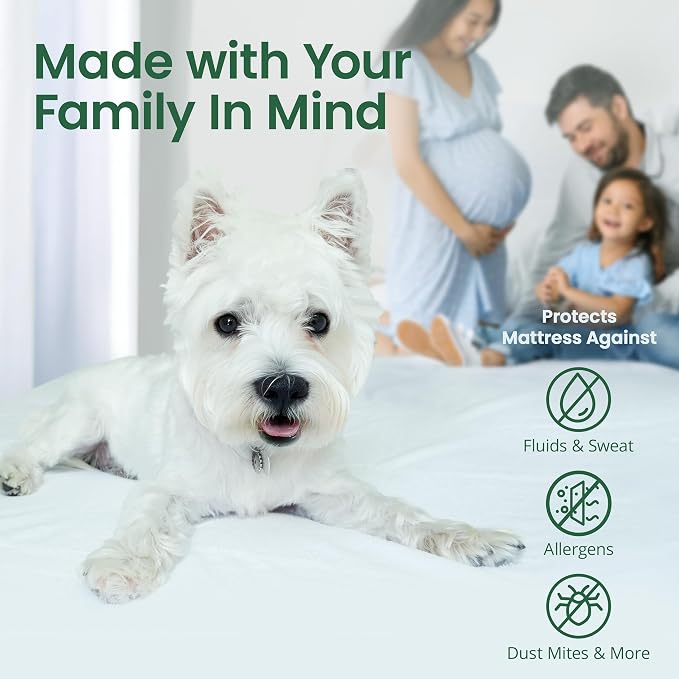SafeRest Sleepure Waterproof Mattress Protector Full Size - Viscose Derived from Bamboo - Fitted with Stretchable Pockets - Machine Washable Cotton Full Mattress Cover for Bed