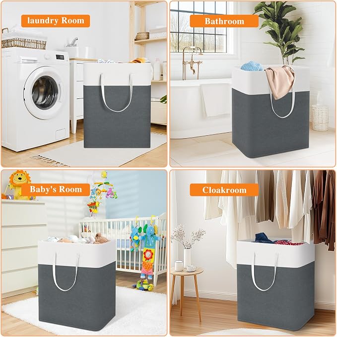 TasticTotes Laundry Basket 3-Pack, Laundry Hamper, 125L-Grey | Clothes Laundry Hamper, Collapsible Laundry Basket, Freestanding laundry hamper with Handles for Home or Dorm