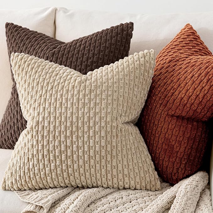 MIULEE Decorative Throw Pillow Covers 20x20 Dark Brown Textured Corduroy | Pack of 2 Striped Pillow Covers Modern Farmhouse Fall Home Decor for Couch Bed Sofa Living Room