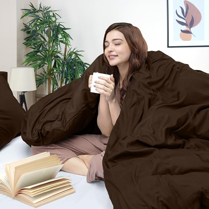 Duvet Cover Queen, 3 Piece Cotton Like Polyester With Zipper Closure, Brown | Extra Soft and Breathable, Wrinkle & Fade Resistant, Includes Duvet Cover and 2 Pillow Shams, Comforter Not Included, OekoTex