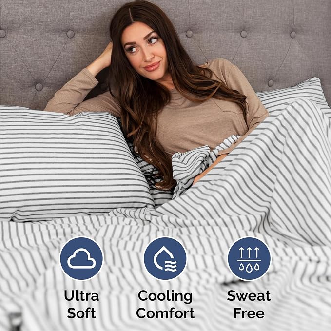 Cal King Size 4 Piece Sheet Set - Comfy Breathable & Cooling - Grey Stripes | Hotel Luxury Bed Sheets for Women & Men, Deep Pockets, Easy-Fit, Extra Soft & Wrinkle Free Sheets, Oeko-Tex Bed Sheet Set