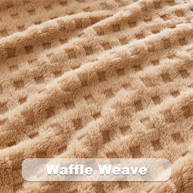 NEWCOSPLAY 3D Waffle Checkered Flannel Queen Blanket, Brown, 90"x90" | Super Soft Cute Lightweight Decorative Premium Silky Fleece Blanket for Couch Sofa Bed, Gift for Women Men, All Season Use