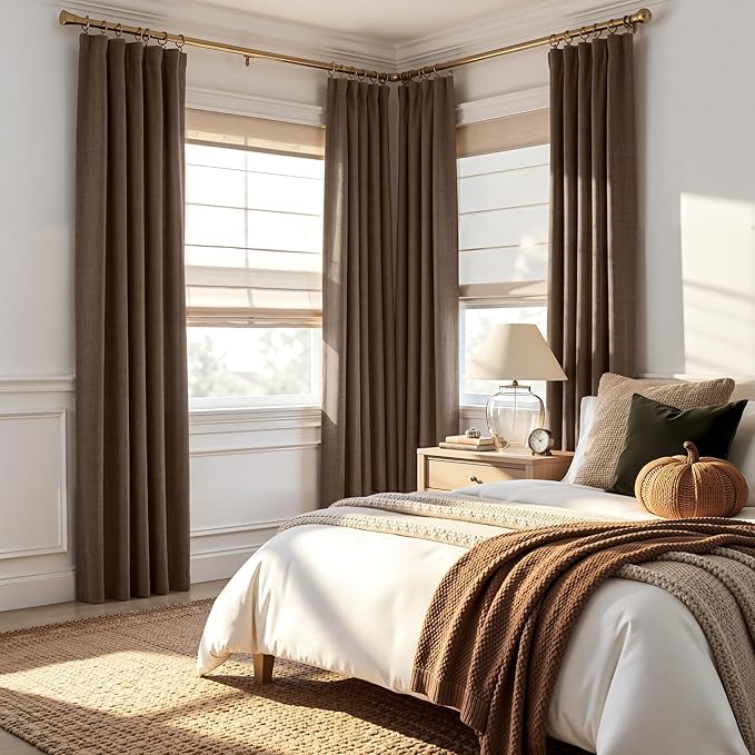 RYB HOME Brown 100% Blackout Curtains 84 Inches Long for Bedroom Nursery | Thermal Insulating Linen Drapes Privacy Energy Saving, for Living Dining Room Window Office Dormitory, W52 x L84, 2 Panels