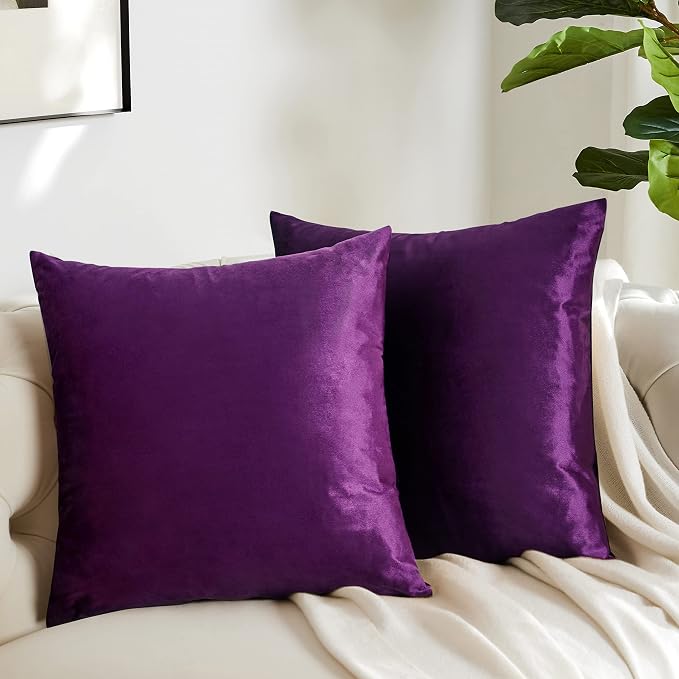 GIGIZAZA Decorative Throw Pillow Covers 16 x 16, Purple Soft Pillow Covers Velvet,Set of 4 Decor Square Cushion Covers