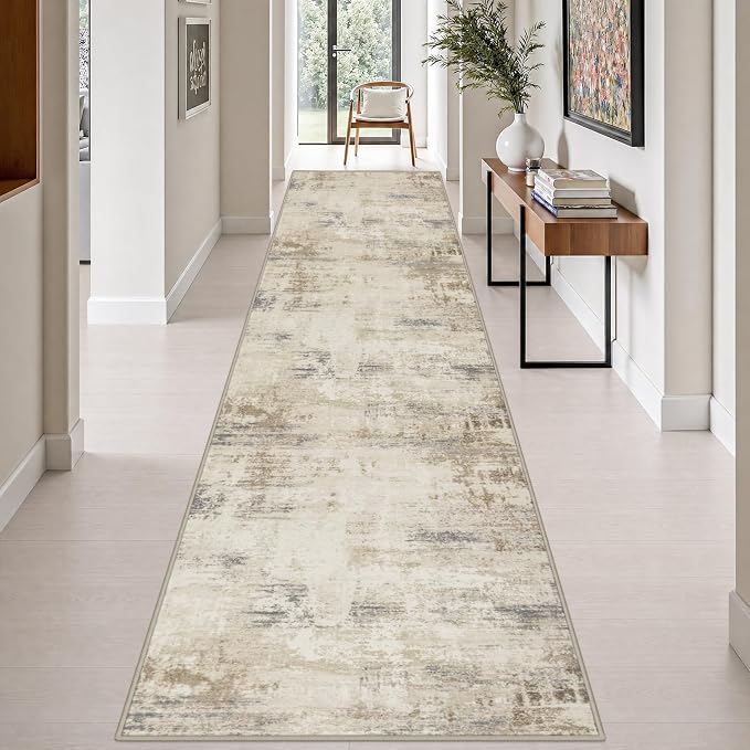3x14 Washable Runner Rug：Modern Abstract Soft Carpet Beige Brown | For Hallway, Bedroom, Kitchen, Laundry, Bathroom,Door Mat,Modern Abstract,Machine washable,Non-Slip,Stain Resistant,Indoor