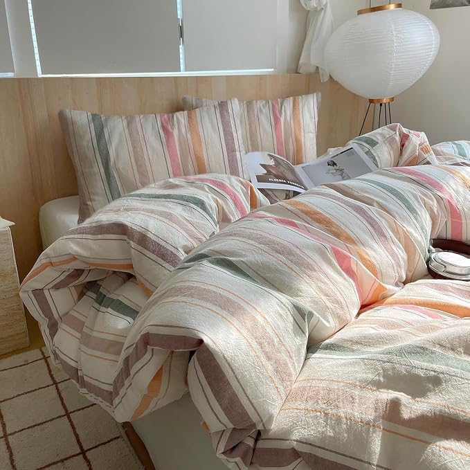 LifeTB Retro Striped Comforter Set Twin XL, Fluffy Soft Multicolor Stripes Pattern Printed Bedding Set, 3 Piece Striped Bed Comforter with 2 Pillowcases, Lightweight Farmhouse Bedding Comforter Set