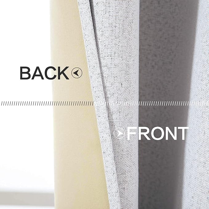 MIULEE 100% Blackout Linen Curtains for Bedroom 52x54 Inches Grayish White | Room Darkening, Light Blocking, Thermal Insulated, Grommet Top, Linen Textured, Window Curtains for Living Room, 2 Panels