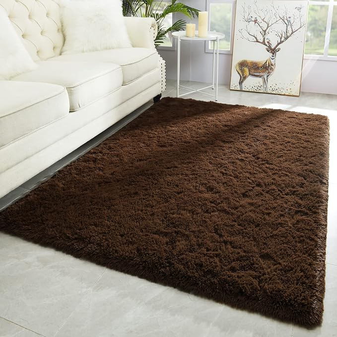 Soft Modern Indoor Large Shaggy Rug for Bedroom Livingroom Dorm Kids Room Home Decorative, Non-Slip Plush Fluffy Furry Fur Area Rugs Comfy Nursery Accent Floor Carpet 3 X 5 Feet, Brown