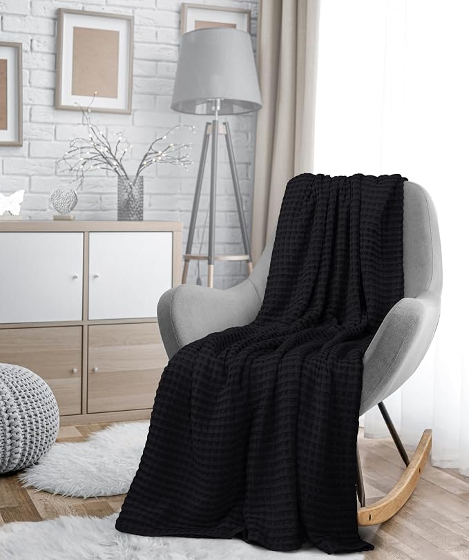 Utopia Bedding 100% Cotton Waffle Blanket Queen Size Black, 90x90 Inch | Lightweight Breathable Cozy Summer Bed Blanket Home Decor Gift for Women and Men