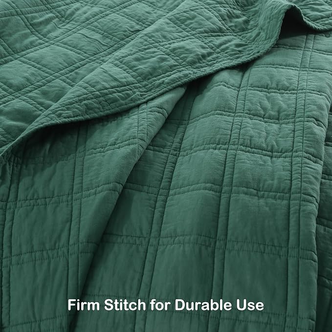 HORIMOTE HOME 100% Cotton Quilt Set King Size, Dark Green Pre-Washed Bedspreads Coverlet Set in Geometric Pattern, Cozy Lightweight Stitching Decorative Bedding Cover with 2 Shams for All Season