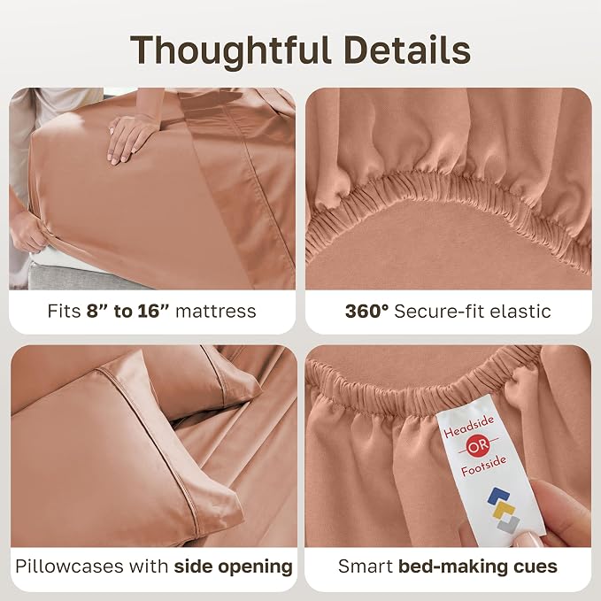 California Design Den Soft 100% Cotton Sateen King Bed Sheets, Fresh Clay | 400 Thread Count Backed by Good Housekeeping Seal, 16" Deep Pocket, All-Around Elastic, Durable, Easy Care, 4 Pc Set