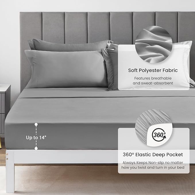 Love's cabin Oversized Queen Comforter Set, 7 Pieces Bed in a Bag, All Season Bedding Sets with 1 Comforter, 1 Flat Sheet, 1 Fitted Sheet, 2 Pillowcase and 2 Pillow Sham, Dark Grey