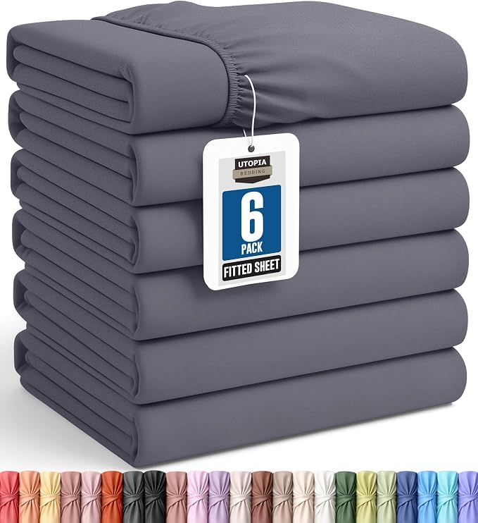 Utopia Bedding Queen Fitted Sheets - Bulk Pack of 6 Bottom Sheets - Soft Brushed Microfiber - Deep Pockets - Shrinkage & Fade Resistant - Easy Care (Grey) | Hotel Comfort, Cooling & Breathable Cotton like Polyester, Easy Fit, Wrinkle & Fade Resistant, ...