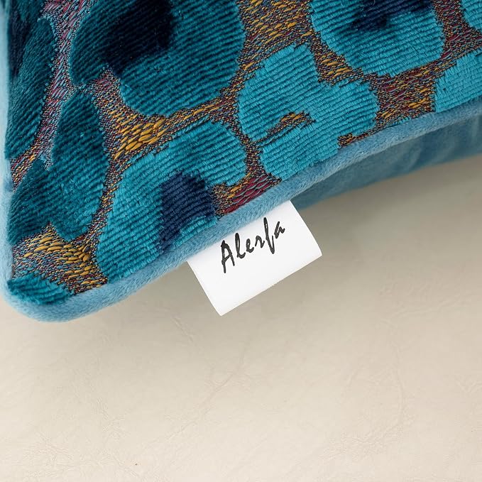 Alerfa Blue Floral Throw Pillow Cover 20 x 20 Inch Cut Velvet Sqaure Luxury Decorative Pillow Cover for Couch Living Room Bedroom