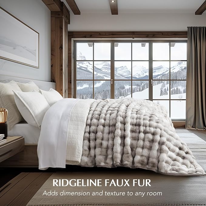 EverGrace Faux Rabbit Fur Bubble Throw Blanket, 90"x90", Light Grey | Ultra Soft, Luxury Faux Rabbit Fur Throw, Thick Warm Bubble Blanket, Cozy Fluffy Reversible, for Bed, Couch, Chair, Sofa