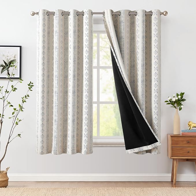 jinchan Boho Blackout Curtains 72 Inches Long for Bedroom Living Room | Blue on Beige Geometric Printed Grommet Curtains Room Darkening Thermal Insulated Window Treatments 2 Panels