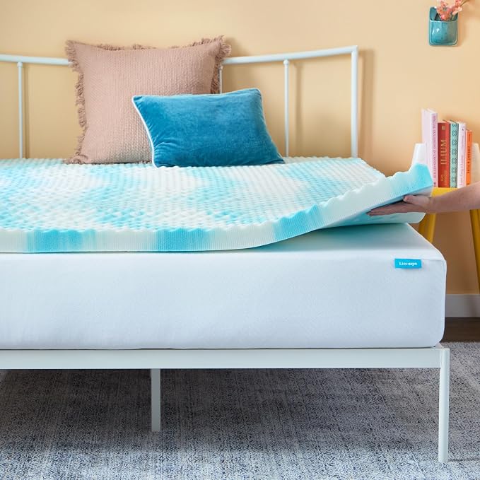 Linenspa 3 Inch Gel Memory Foam Mattress Topper – Egg Crate Style, Reversible for two feels – Promotes Airflow & Relieves Pressure Points – Twin