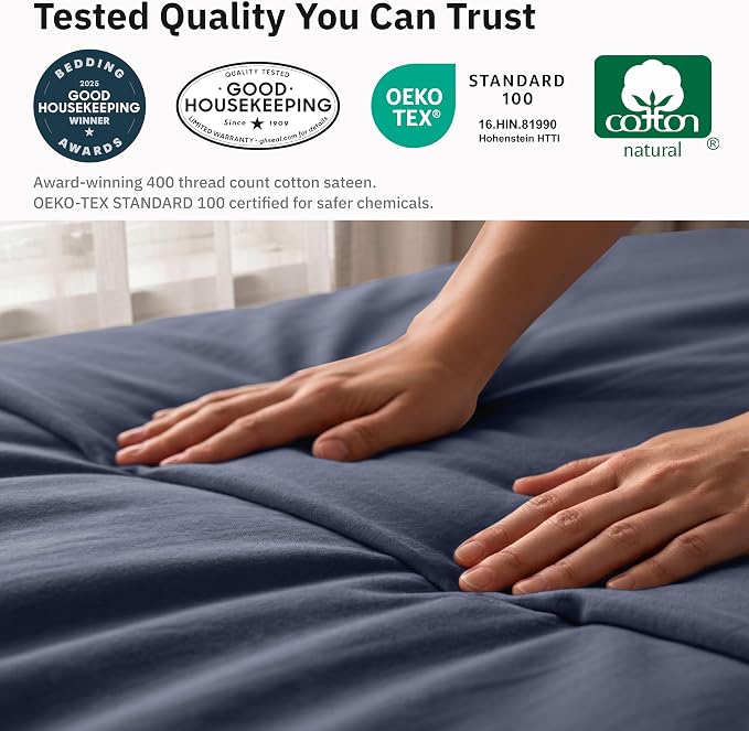 California Design Den Luxury Oversized King Duvet Cover Set | Soft 400 Thread Count 100% Cotton Sateen Backed by GH Seal, Duvet Cover & Pillow Sham 3 Pc Set, Button Closure & Corner Ties
