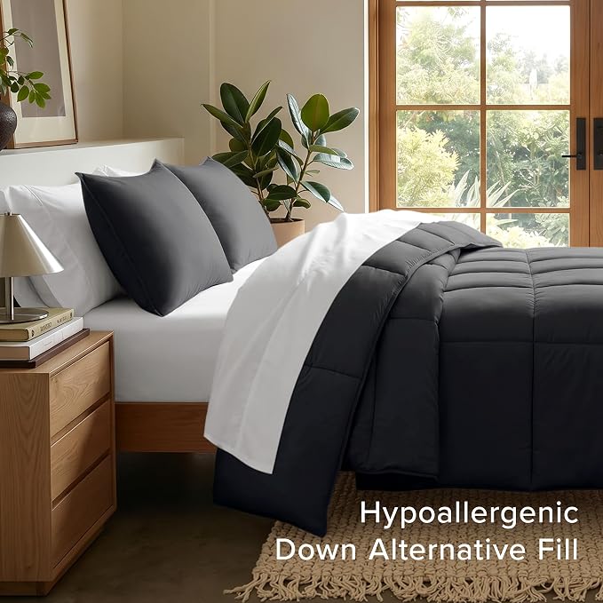 Bare Home Cal King Comforter Set - 1800 Ultra Soft (California King, Black) | All-Season, Breathable, Hypoallergenic, Premium 1800, Warm, Cozy