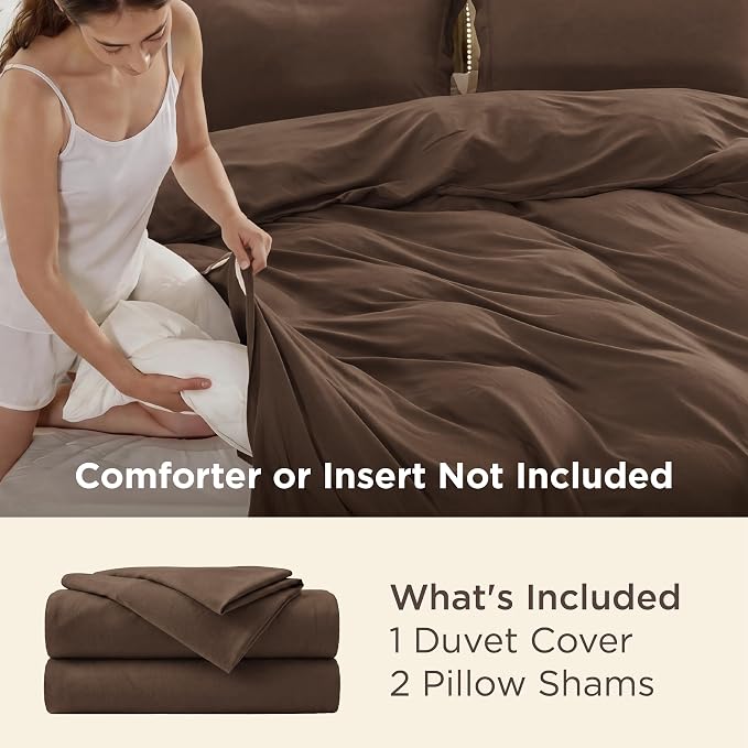 Bedsure Duvet Cover King Size, 3Pcs Double Brushed Bedding Set, Dark Brown | For Kids & Adults, 104"x90" Comforter Cover, Hotel Luxury, All Season, Breathable, Easy Care, Lightweight, Zipper Closure