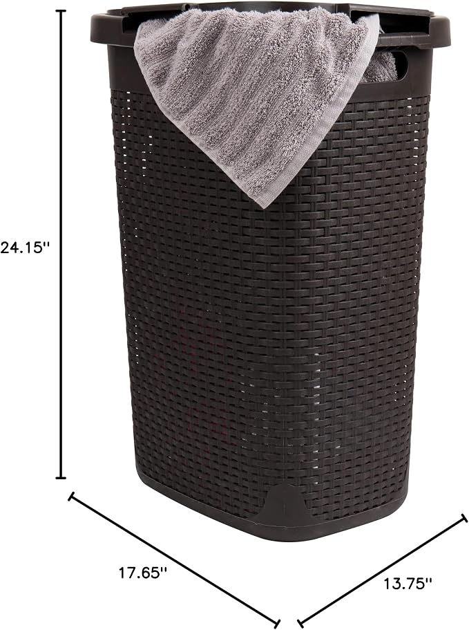 Mind Reader Slim Laundry Hamper with Lid, 60L Tall Clothes Basket, Narrow Tapered Design for Bathrooms, Closets and Laundry Rooms, Plastic, 2 Pack, Brown