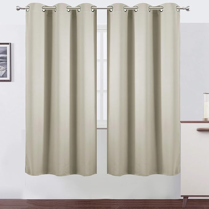 Light Beige Thermal Blackout Curtains/42 x 72 Inch/Set of 2 Panels Room Darkening Curtains for Bedroom