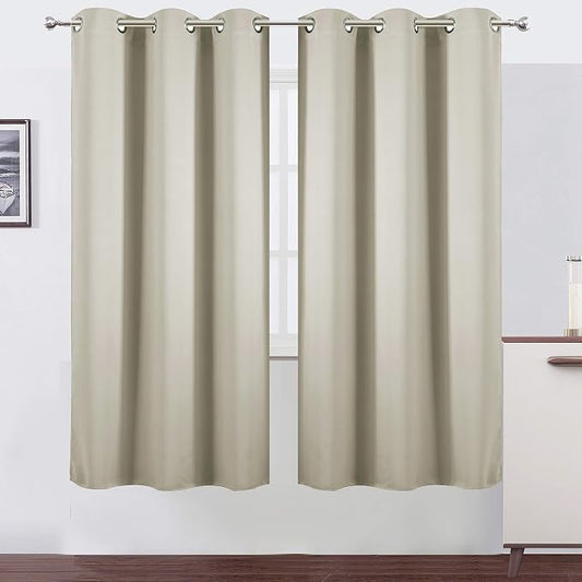 Light Beige Thermal Blackout Curtains/42 x 72 Inch/Set of 2 Panels Room Darkening Curtains for Bedroom