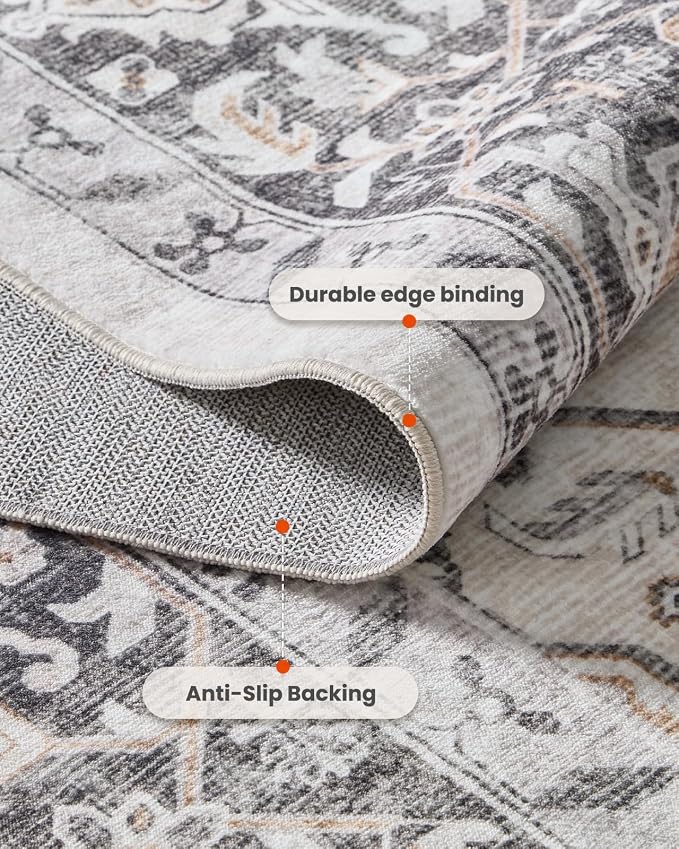 AMADA HOMEFURNISHING 9x12 Washable Area Rug, Low-Profile Large Area Rug with Non-Slip Backing & Durable Edge Binding, Vintage Large Rugs for Living Room, Bedroom & Dinning Room