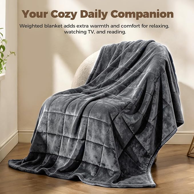 Weighted Blanket 17 lbs, Soft Crystal Velvet, Queen Dark Grey | 60 x 80 Inches,Heavy Blanket, Premium Glass Beads,For Bed Sofa,For Adults