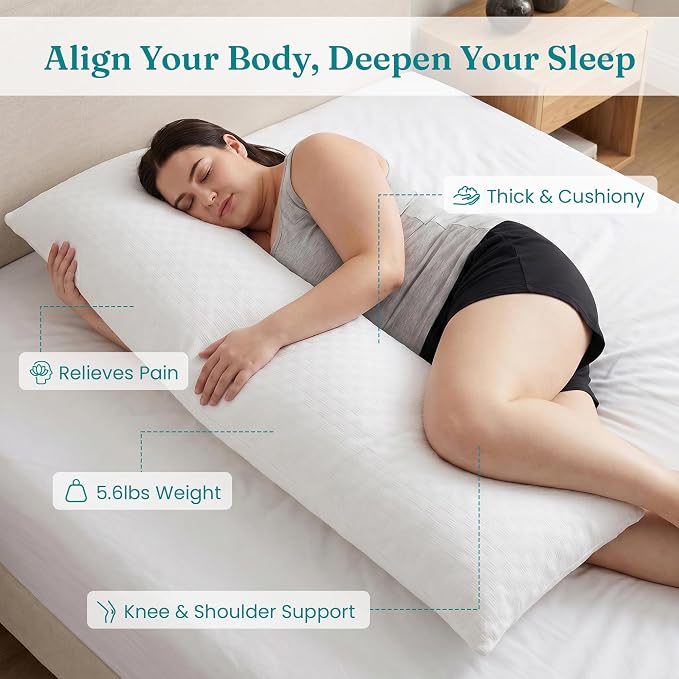 Oubonun Full Body Pillow for Side Sleeper, Adjustable Fluffy Long Pillow | Generous Fill Plush Support - Large Loft Insert for Pregnancy Contour, Breathable Sweat-Absorbing Skin-Friendly Bed Cushion