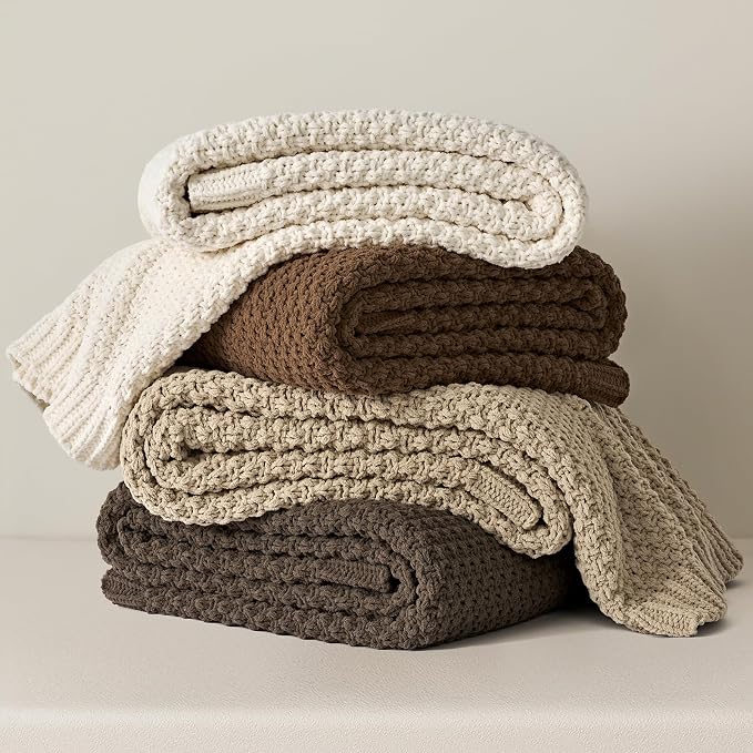 EVERGRACEHOME Chunky Chenille Knit Throw Blanket, 60 x 80, Sand Dune | Sculpted Moss Stitch, Chic Modern Farmhouse, All-Season Warmth, OEKO-TEX® Certified, Elegant Blanket for Couch, Bed, Sofa