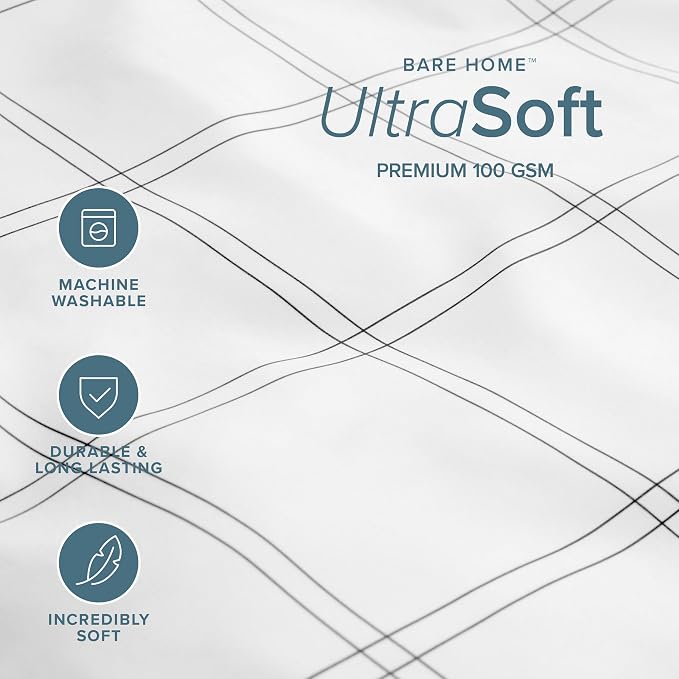 Bare Home Duvet Cover Set 1800 Ultra-Soft (King, Modern Plaid - White/Grey) | Lightweight, Cooling, Breathable, Premium 1800 Ultra-Soft, All-Season