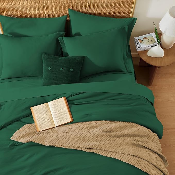 King Size Comforter Set- 7 Pieces Prewashed Bed in a Bag King Bedding Sets | Soft All Season Comforter with Sheets, Pillow Shams & Pillowcases,Emerald Green
