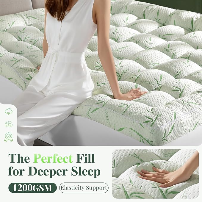 LIANLAM Mattress Topper,1200 GSM Cooling Mattress Pad,2In Extra Thick Pillow Top for Back Pain with 6"-18" Deep Pocket(Queen,60"x80")