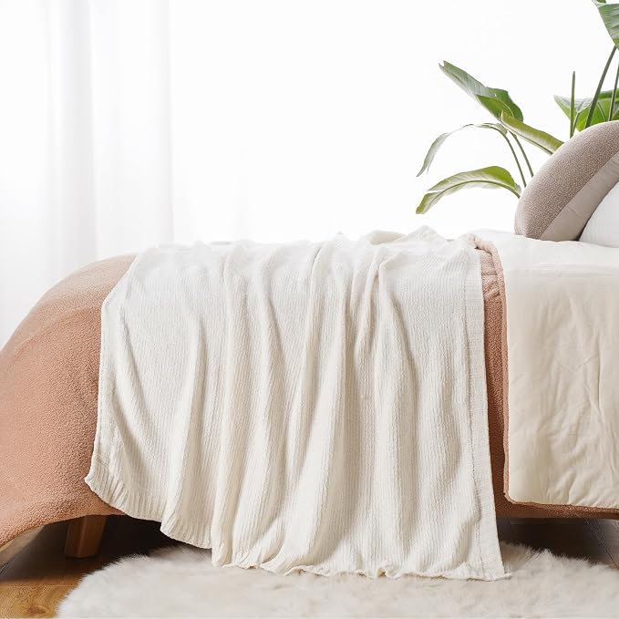Chenille Throw Blanket for Couch, Knit Throw Blanket 51"x67", Ivory White | Shiny White Chenille Blanket, Neutral Throw Blanket, Soft Midweight Knitted Blanket for Sofa Bed Home Decor