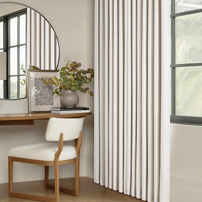 Natural Cream Linen Pinch Pleated Blackout 92 Inch Curtains for Living Room | 100% Black Out, Cream Ivory, Pinch Pleat Hooks Rings Back Tab, 2 Layer Drapes with Liner, for Bedroom Window, 2 Panels Set