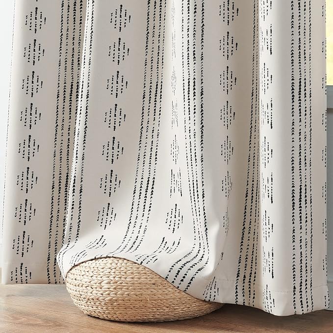 jinchan Boho Blackout Curtains 108 Inches Long for Bedroom Living Room | Black on Beige Geometric Grommet Curtains Room Darkening Thermal Insulated Window Treatments 2 Panels